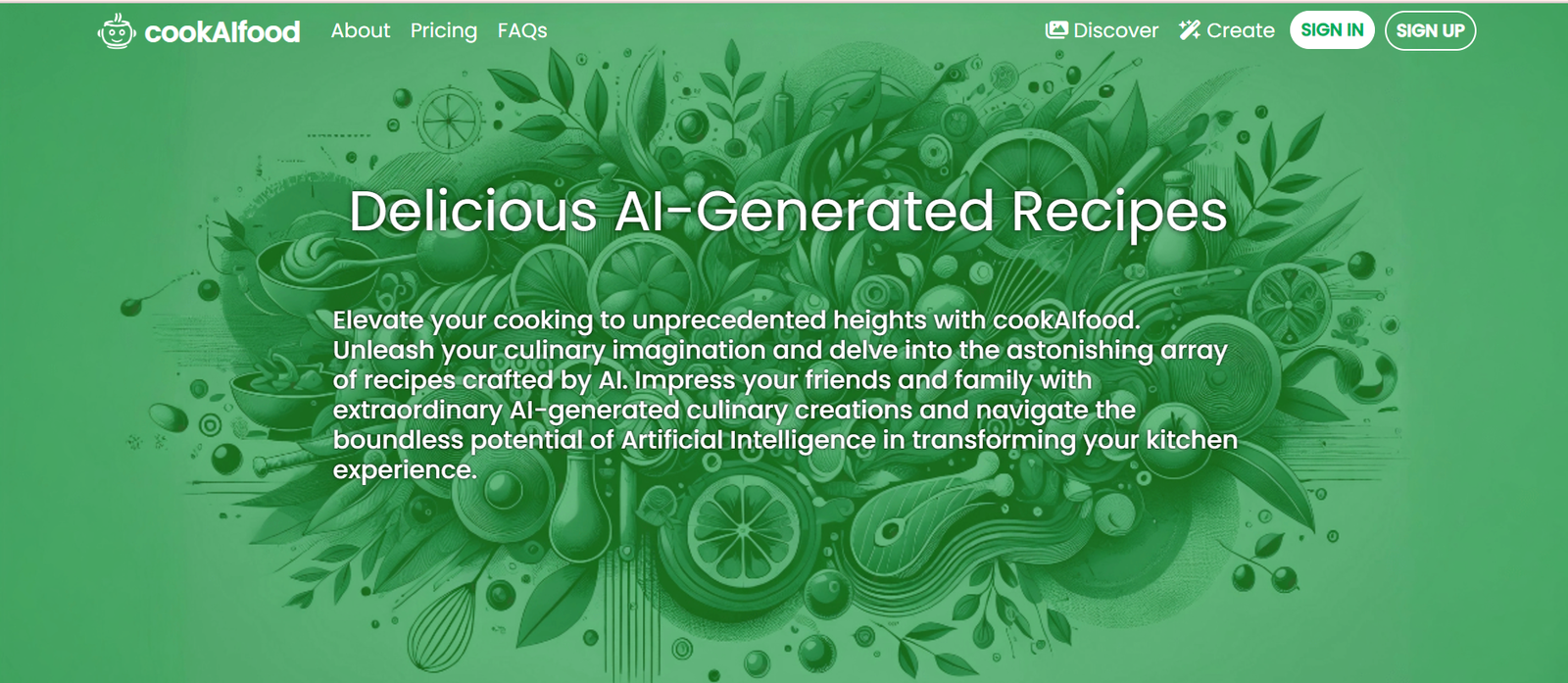 CookAI Food platform showcasing an AI-driven recipe generator with personalized meal planning, clear instructions, and innovative culinary features.