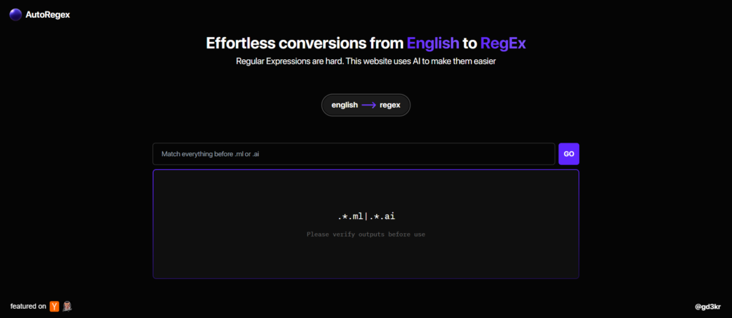 AutoRegex interface showcasing AI-powered tools to convert plain English into regex patterns with real-time testing and visual aids.